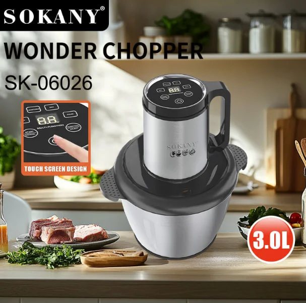 Sokany Chopper, 3L, 600W, Digital Screen, Stainless Steel, Silver, SK-06026