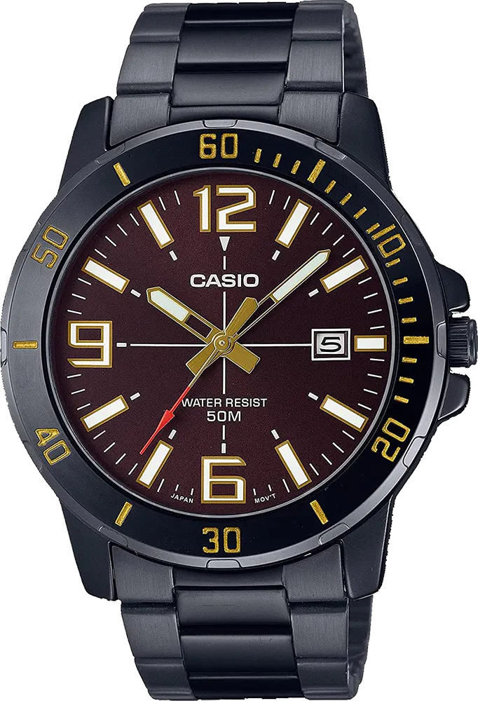 Casio Men's Watch, Brown Dial , Round Hands ,Black  Stainless Steel Strap, Analog Wrist Watch, Black, MTP-VD01B-5BVUDF