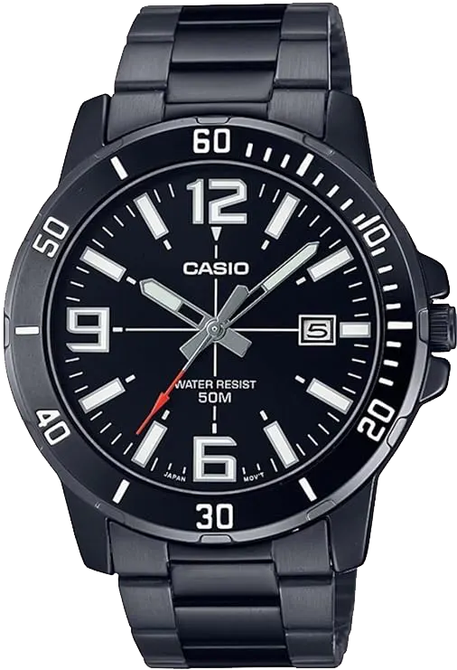Casio Men's Watch, Black Dial,  Round Hands ,Black  Stainless Steel Strap, Analog أ Wrist Watch, Black, MTP-VD01B-1BVUDF