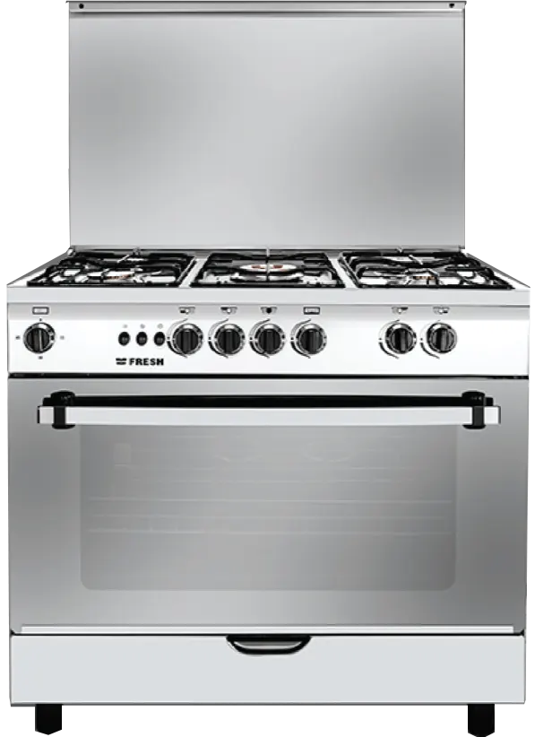 بوتاجاز فريش هاي كاست، 90×60 سم، 5 شعلة، مروحة، ستانلس ستيل، فضي