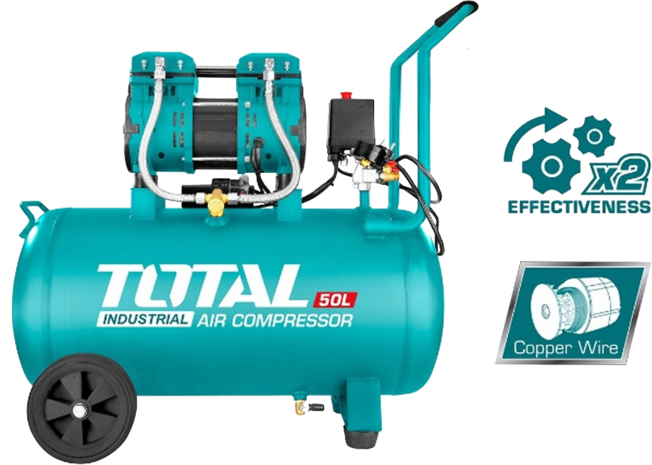 Total Tools Air Compressor, 1 Head, 1.6 HP, 50 Litres, Copper Coils, Oil Free, TCS-1120508