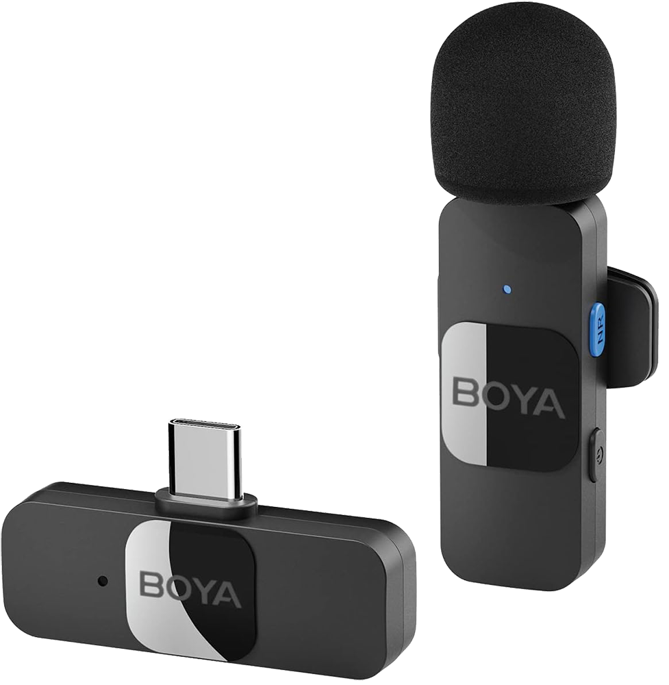 BOYA Wireless Microphone, Type-C, Noise Reduction, LED Indicator, Black, BY-V10