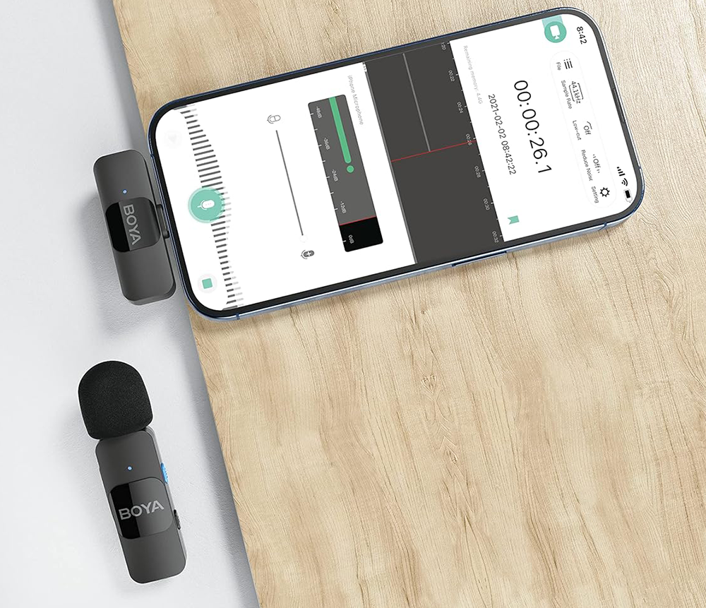 BOYA Wireless Microphone, Type-C, Noise Reduction, LED Indicator, Black, BY-V10