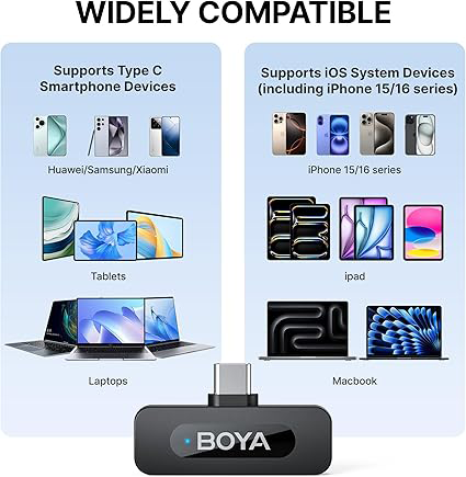BOYA Wireless Microphone, USB Type-C, Noise Cancelling, Black, BY-V30