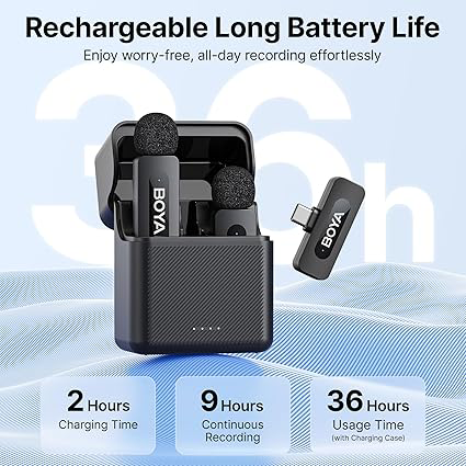 BOYA Wireless Microphone, USB Type-C, Noise Cancelling, Black, BY-V30