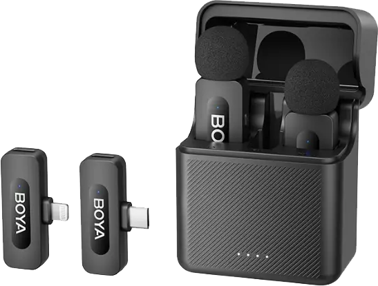 BOYA Wireless Microphone Combo, Dual Channel, LIGHTNING and Type-C, Noise Cancelling, Black, BY-V3