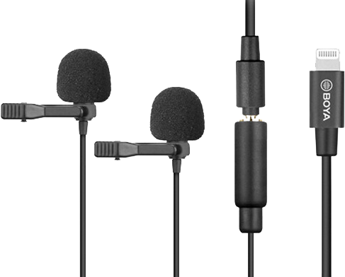 BOYA Microphone, Bi-Directional, with 3.5mm TRS to Lightning Cable, Black, BY-M2D