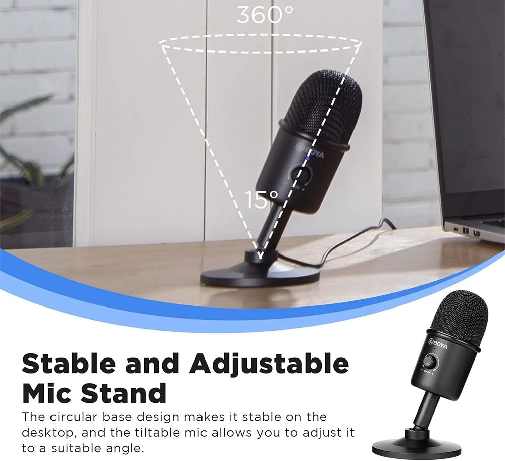 BOYA Desktop Microphone, Type-C, Noise Reduction, Black, BY-CM3