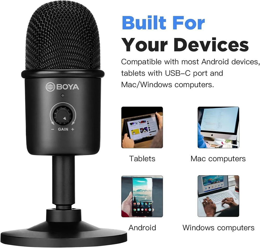 BOYA Desktop Microphone, Type-C, Noise Reduction, Black, BY-CM3