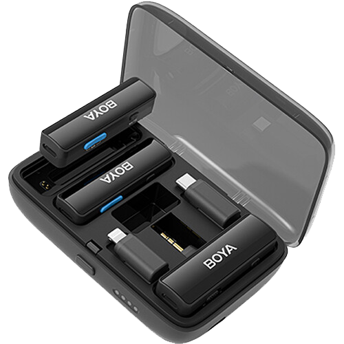 BOYA Wireless Microphone, Multi-Purpose with InterchangeaBOYA Wireless Microphone, Noise Cancelling, 100m Range, Multi-Purpose with Interchangeable Connectors, 3.5 TRS, Type-C, Lightning, Black, BOYALINK
