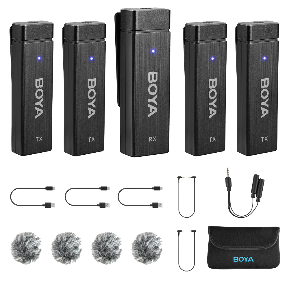 BOYA Wireless Microphone, 3.5mm Audio Output, USB-C Charging Port, for 4 People, with Noise Cancelling,  BY-W4