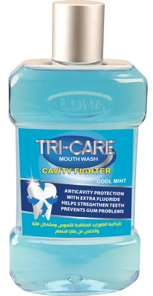 Luna Tri-Care Mouth Wash Cavity Fighter With Cool Mint, 250 Ml
