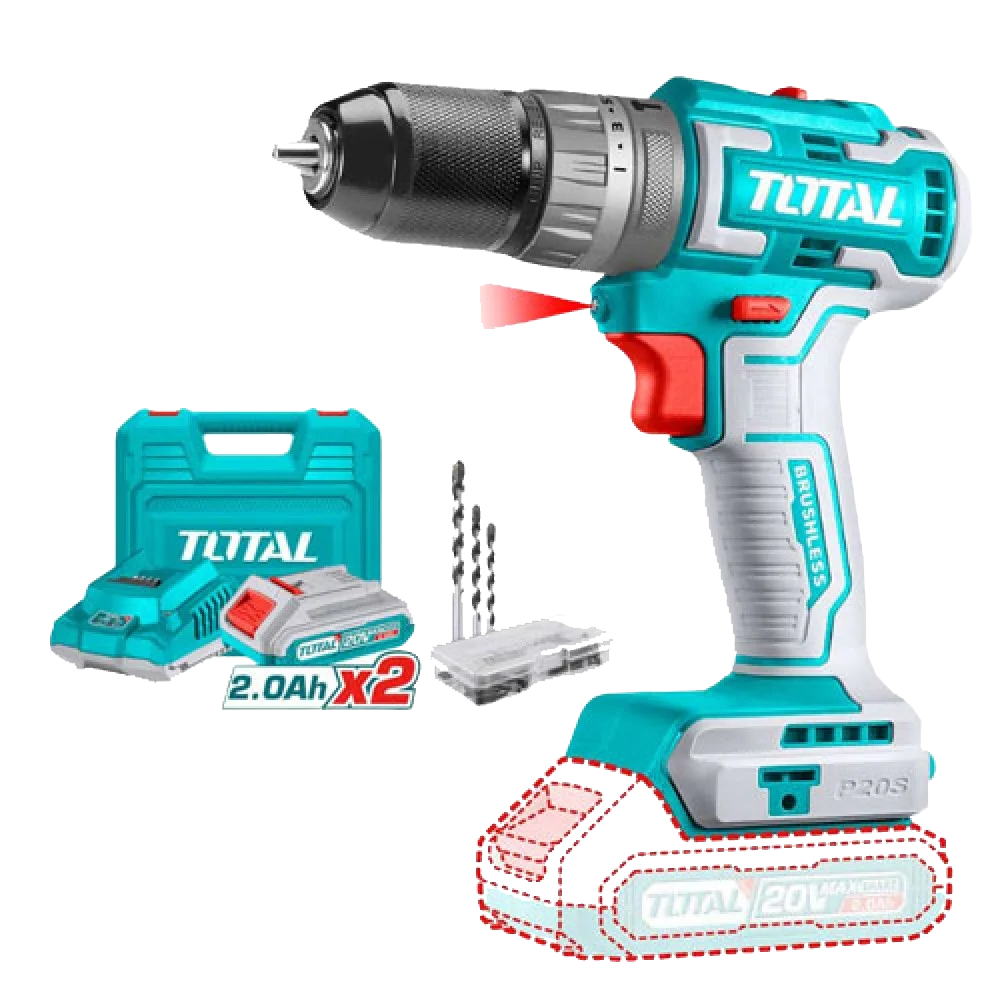 Total Tools Cordless Drill, 20V, 70Nm, With 2 Batteries, Blue, TIDLI-20605