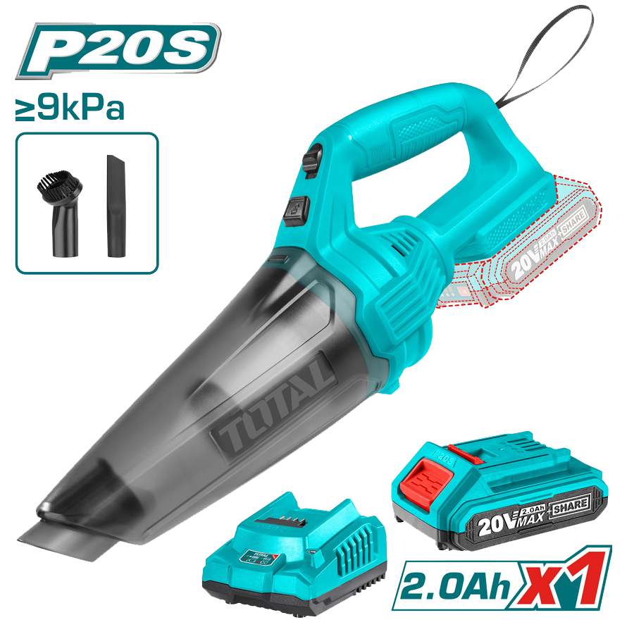 Total Tools Handheld Car Vacuum Cleaner, Battery Operated, 20V, 0.5L, Blue, TVLI20126