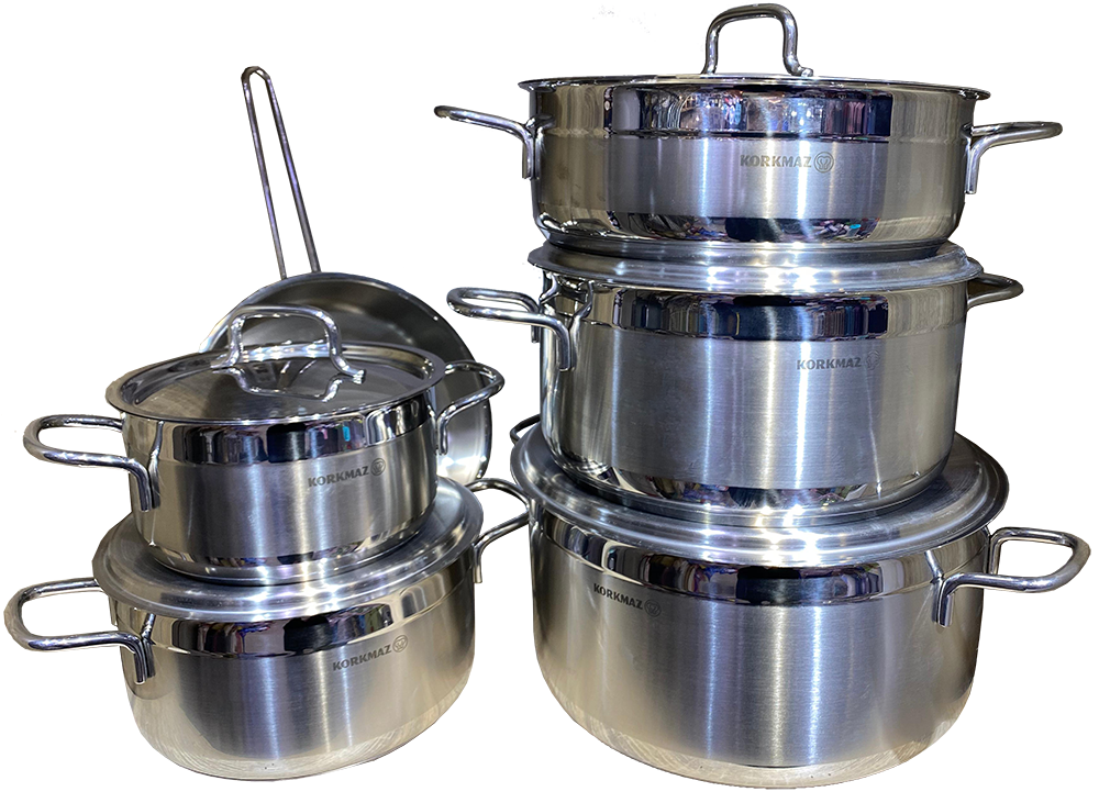 طقم حلل كوركماز استانلس الفا ، 11 قطعة ، مقاس XL ، سيلفر