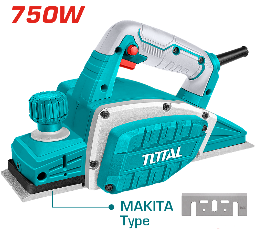 Total Tools Electric Wood Planer, 8 cm, 750 Watt, Blue, TL-7508226