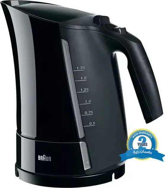 غلاية مياه كهربائية بلاستيك براون، 1.7 لتر، 2200 وات،أسود،WK-300 (بضمان راية)