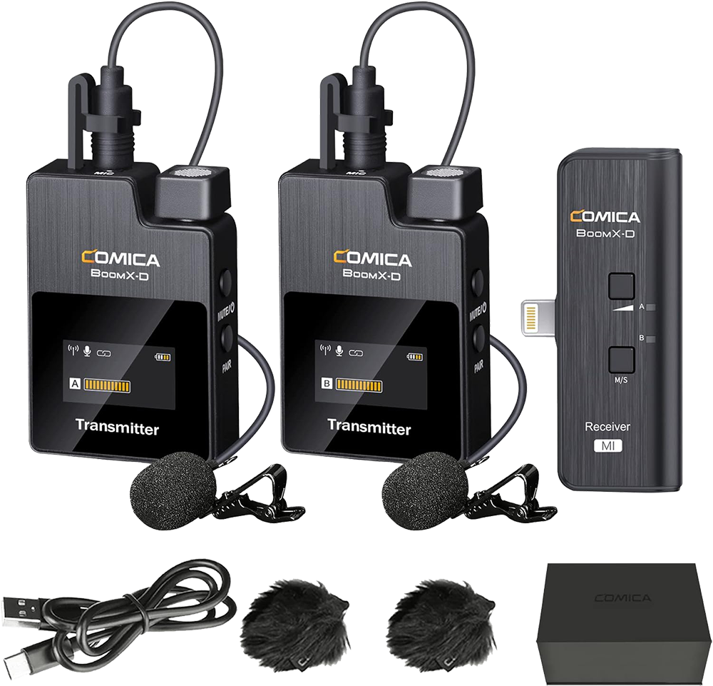 Comica Wireless Microphone, 2 Person, Lightning Connector, 50m Range, Black, BOOMX-D MI2