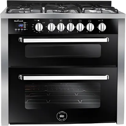 Unionaire Multicook Smart  Cooker, 90-60 cm, 5 Burners, Double Oven, Oven Fan, Digital Display, Stainless Steel, Black, C69SS-GC-383-ITSF-DV-AL