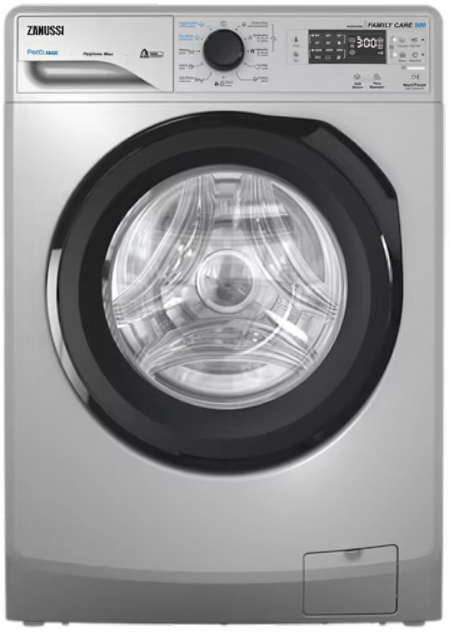 Zanussi Front Load Full Automatic Washing Machine, 8 Kg , 1200 RPM , Digital Screen, Silver Black Door , ZWF8240SS5