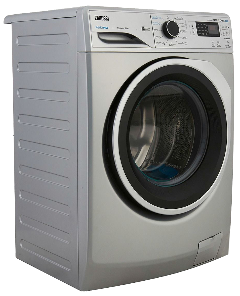 Zanussi Front Load Full Automatic Washing Machine , 7 Kg , 1200 RPM TC4 , Digital Screen , Silver Black Door , ZWF7240SS5