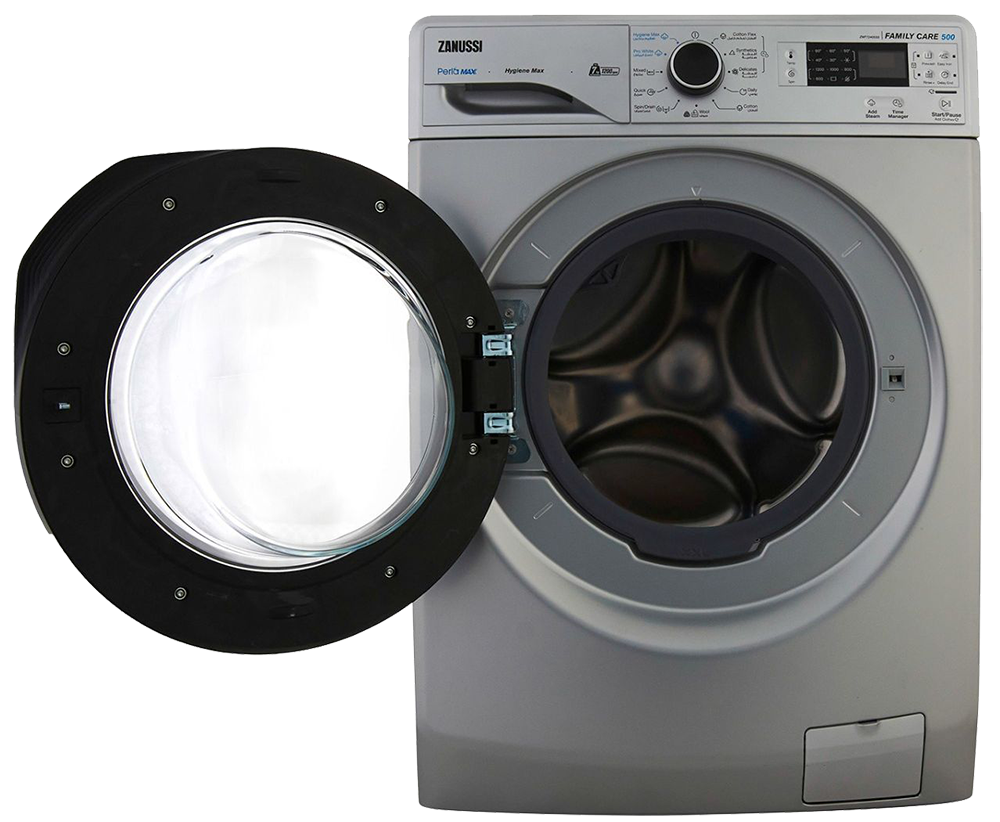 Zanussi Front Load Full Automatic Washing Machine , 7 Kg , 1200 RPM TC4 , Digital Screen , Silver Black Door , ZWF7240SS5