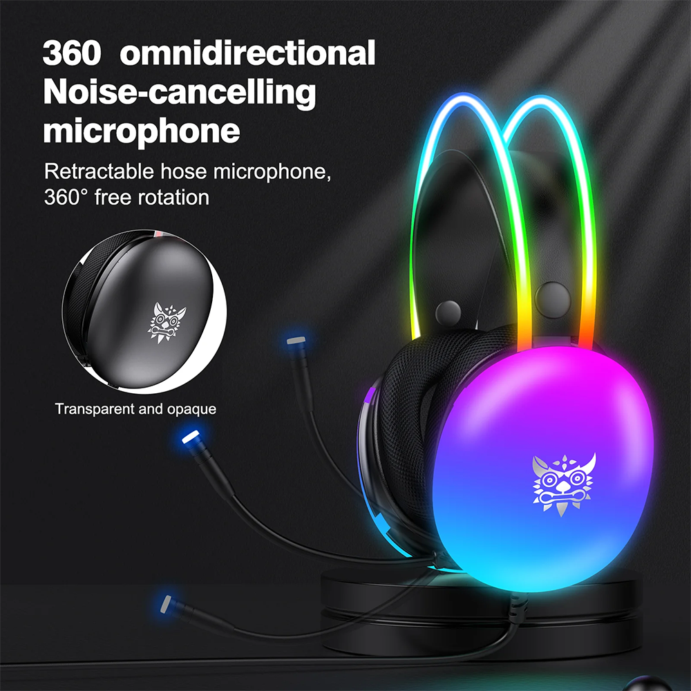 Onikuma X25 Wired Gaming Headphone , 3D Stereo Sound , RGB Lighting , Noise-Cancelling Mic , Black