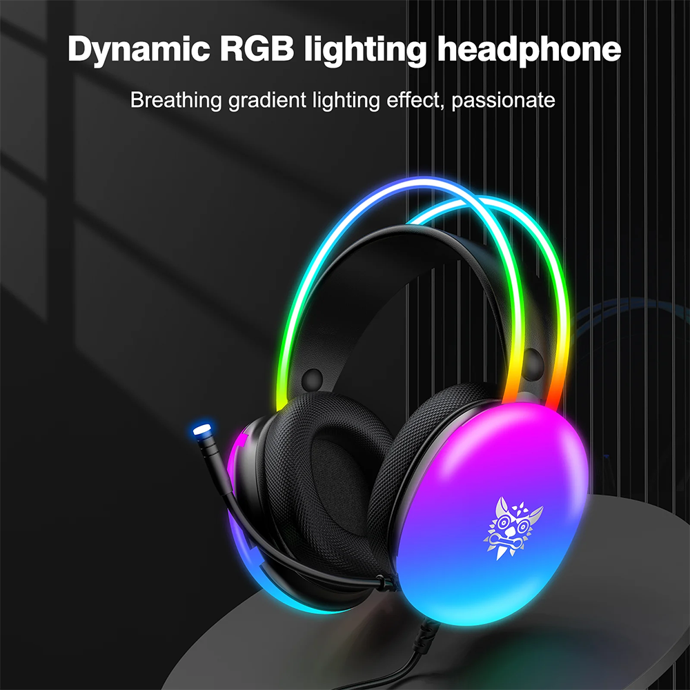 Onikuma X25 Wired Gaming Headphone , 3D Stereo Sound , RGB Lighting , Noise-Cancelling Mic , Black