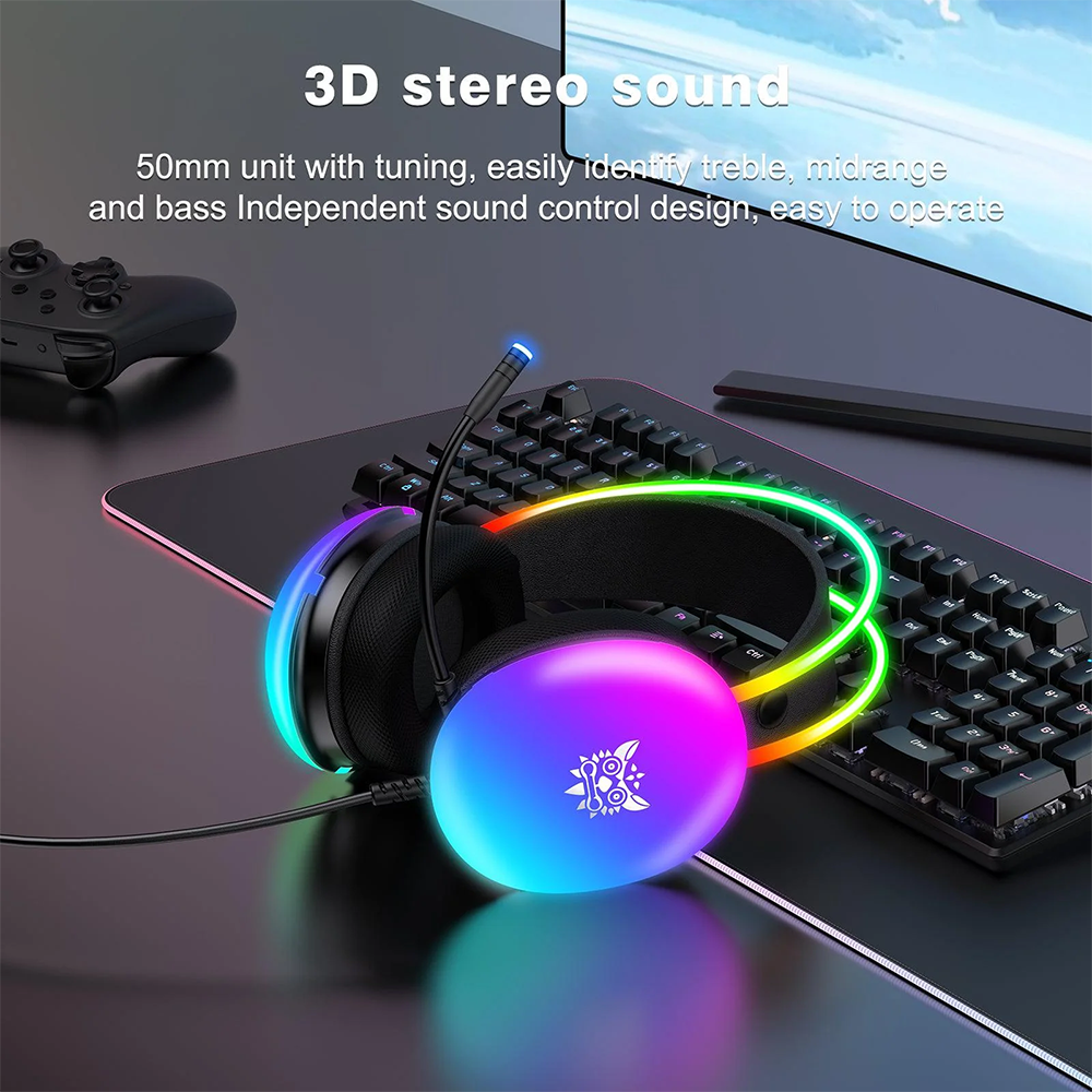 Onikuma X25 Wired Gaming Headphone , 3D Stereo Sound , RGB Lighting , Noise-Cancelling Mic , Black