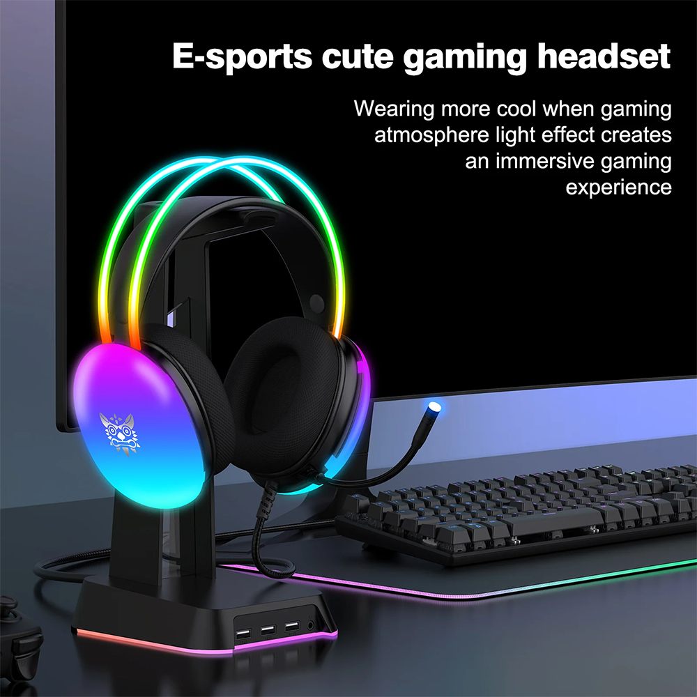 Onikuma X25 Wired Gaming Headphone , 3D Stereo Sound , RGB Lighting , Noise-Cancelling Mic , Black