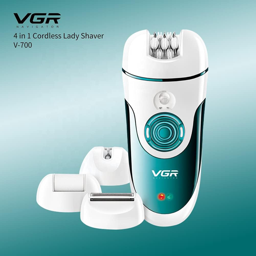 VGR Women's 4x1 Face & Body Shaver , Rechargeable , Wet & Dry , White x Blue , V-700