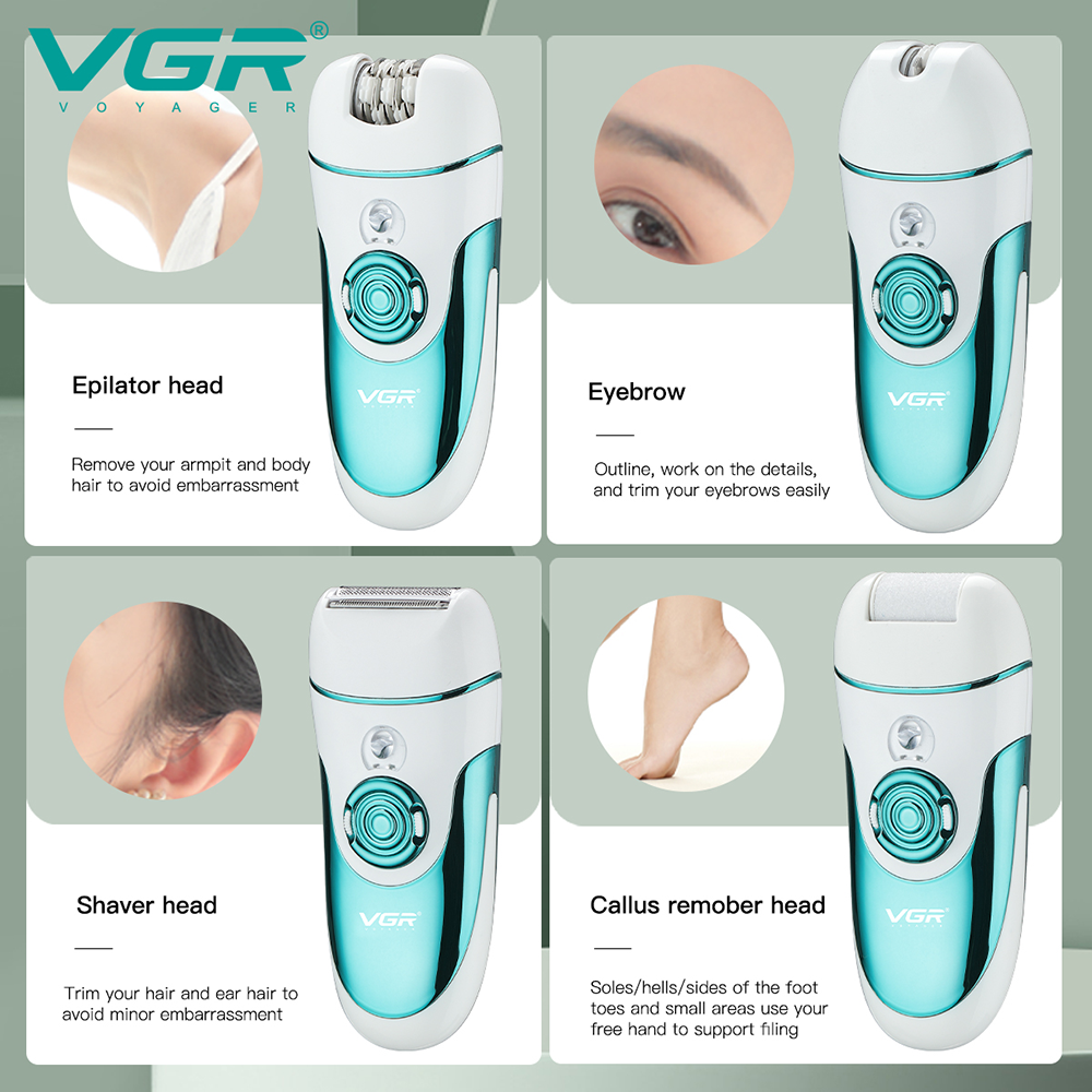 VGR Women's 4x1 Face & Body Shaver , Rechargeable , Wet & Dry , White x Blue , V-700