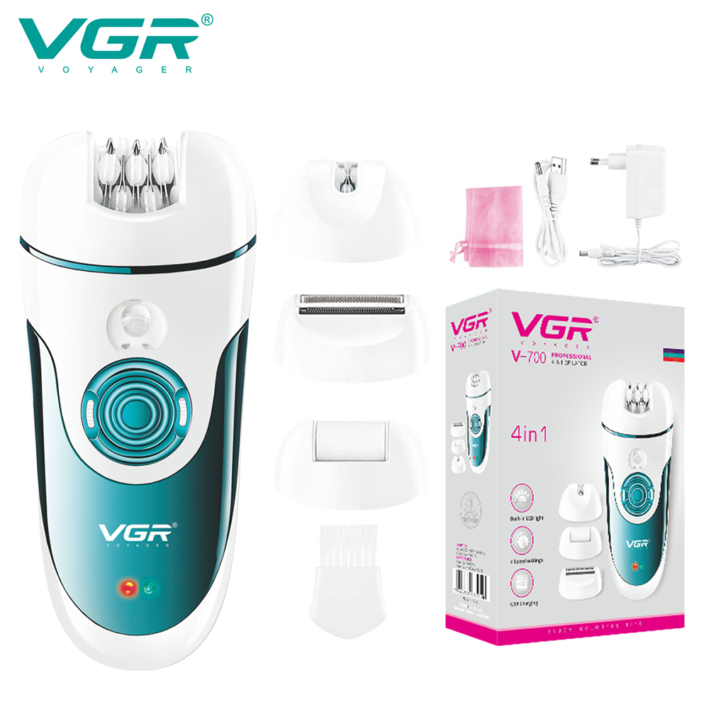 VGR Women's 4x1 Face & Body Shaver , Rechargeable , Wet & Dry , White x Blue , V-700