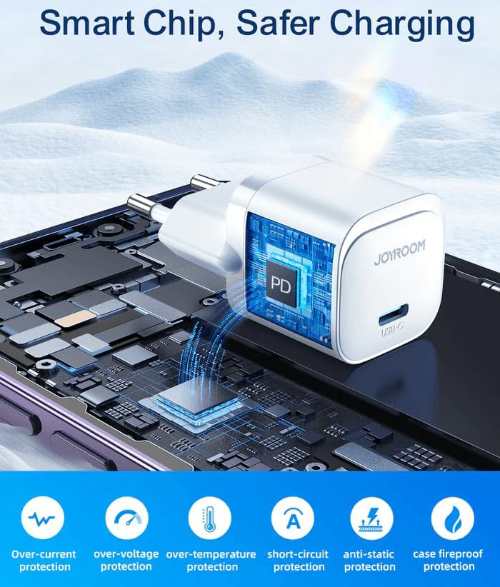 شاحن سريع  ميني PD من جوي روم ، 20 وات ،كابل بيانات من Type-C إلى Lightning ، أبيض ، JR-TCF02