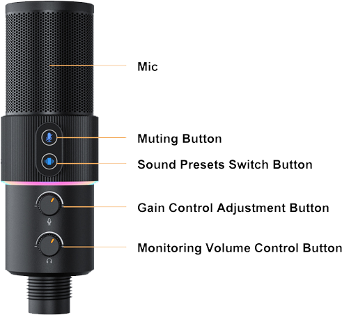 ميكروفون مكثف من كومكيا ، منفذ USB-C ، إضاءة RGB ، معدن بالكامل ، أسود ، STA-U2D