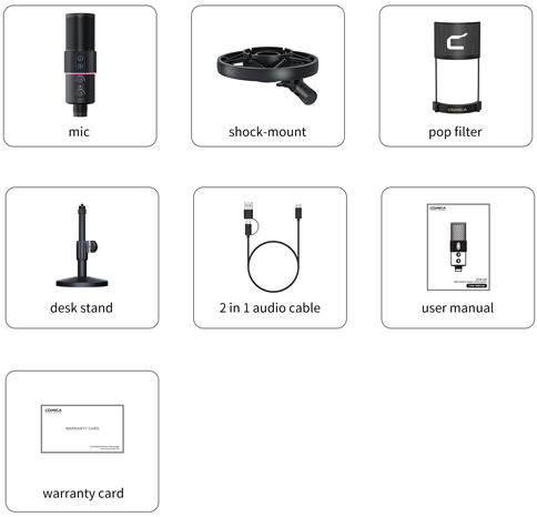 ميكروفون مكثف من كومكيا ، منفذ USB-C ، إضاءة RGB ، معدن بالكامل ، أسود ، STA-U2D