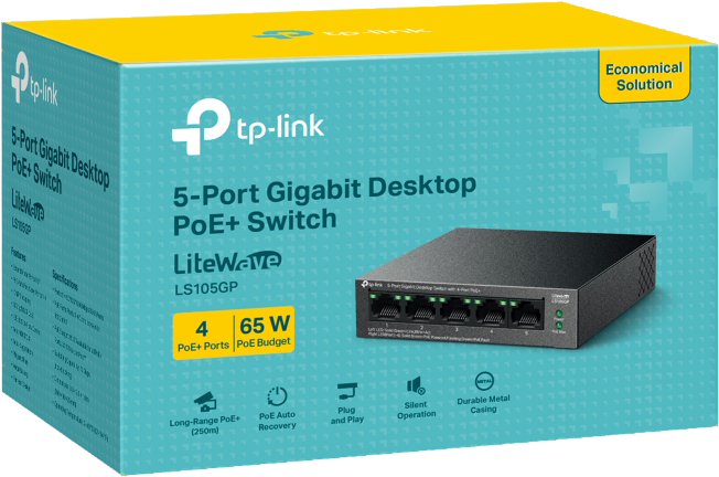 TP-Link 5-Port Gigabit Switch with 4 PoE+ Ports, Black, LS105GP