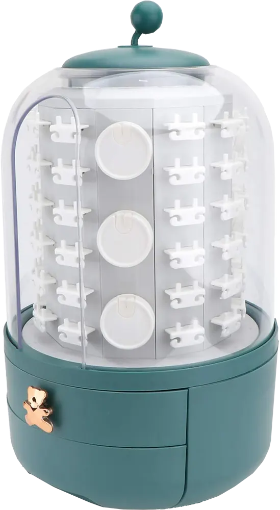 Plastic Rotating Accessory Box Earring Display with 2 Drawers, Green