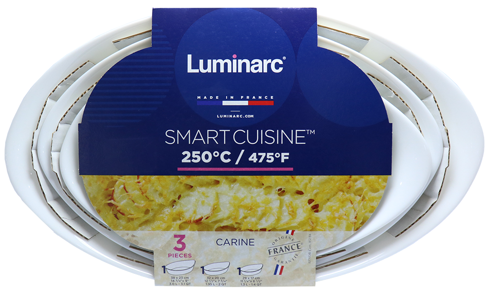 طقم طاجن لومينارك بيضاوى كارين ، مكون من 3 قطع ، أبيض ، موديل 0691