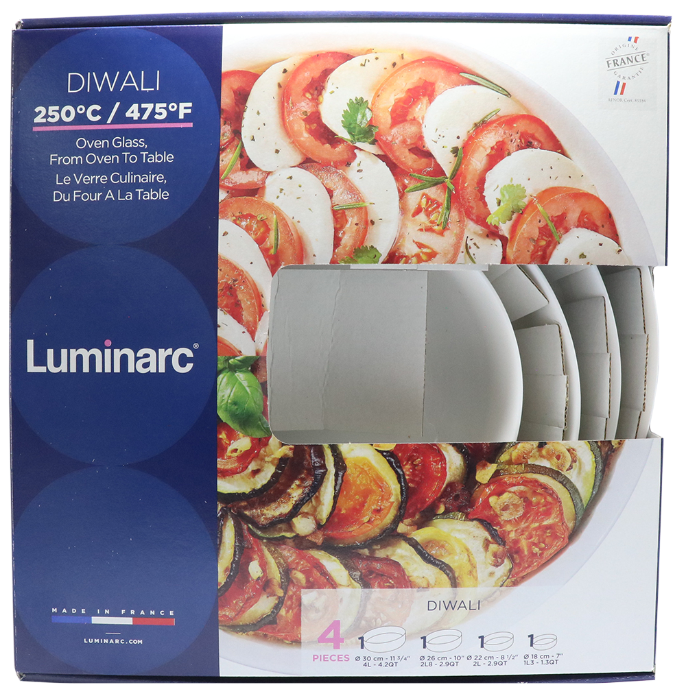 طقم طاجن لومينارك دائري دوالى ، مكون من 4 قطع ، أبيض ، موديل 9348