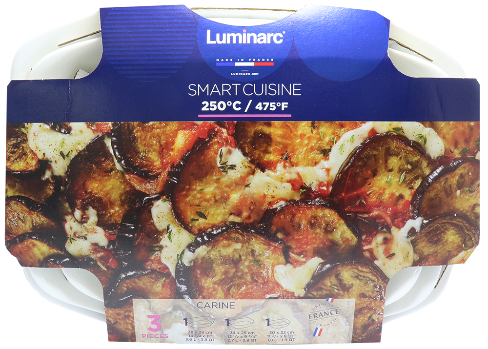 طقم طاجن لومينارك مستطيل كارين ، مكون من 3 قطع ، أبيض ، موديل 0214