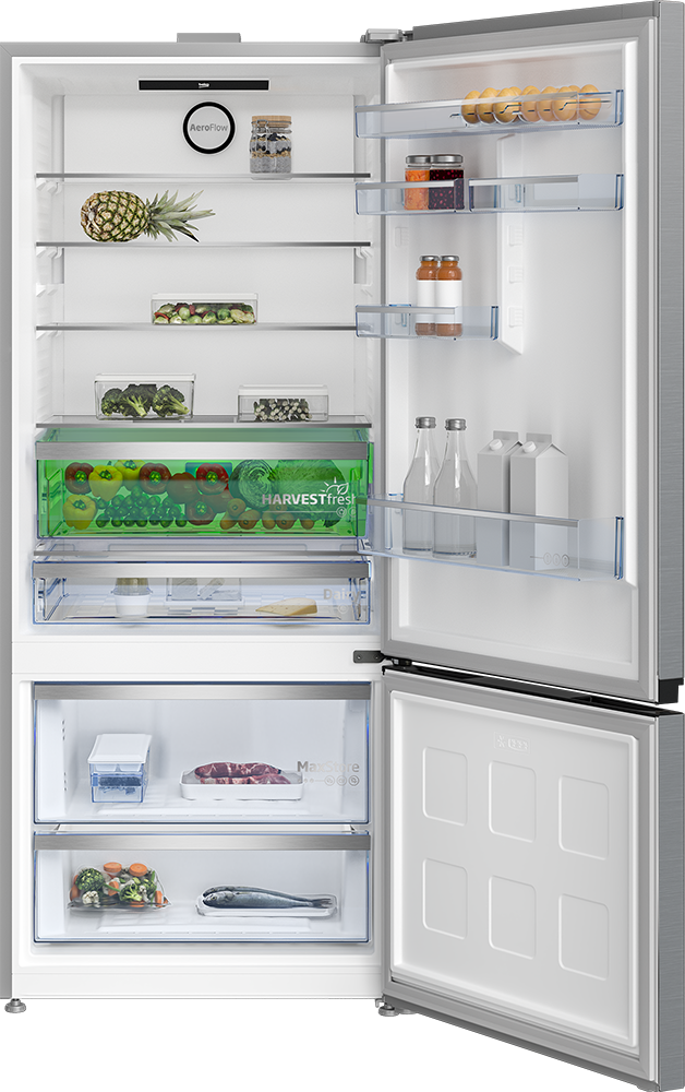 Beko Combi No Frost Refrigerator, 590 Liters, 2 Doors, Digital Screen, Inverter Motor, Silver, RCNE590E35ZXP2