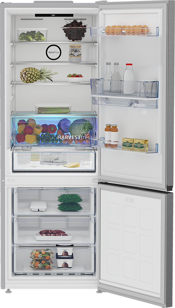 Beko No Frost Combi Refrigerator , 561 Liters , 2 Doors , Digital Display , Inverter , Dispenser , Silver, B5RCNE565HXPE