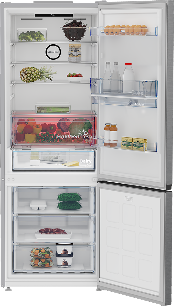 Beko No Frost Combi Refrigerator , 561 Liters , 2 Doors , Digital Display , Inverter , Dispenser , Silver, B5RCNE565HXPE