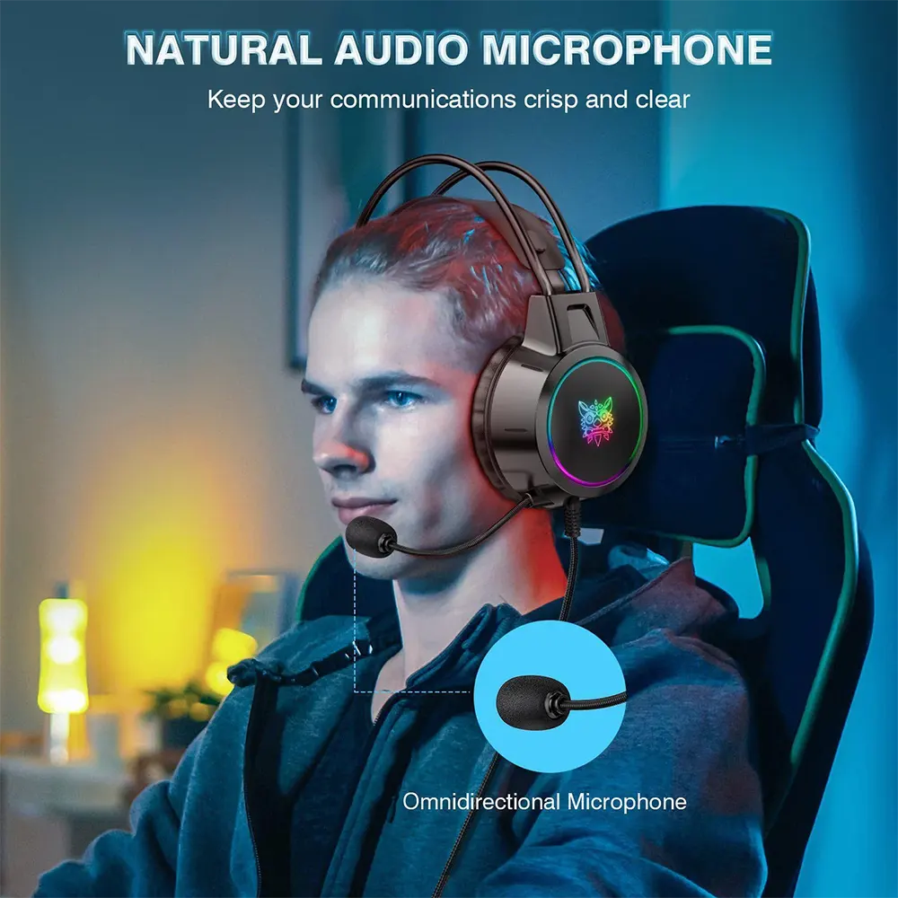 Onikuma X15 PRO Wired Gaming Headphone , RGB Lighting , Noise-Cancelling Mic , Multi-Color