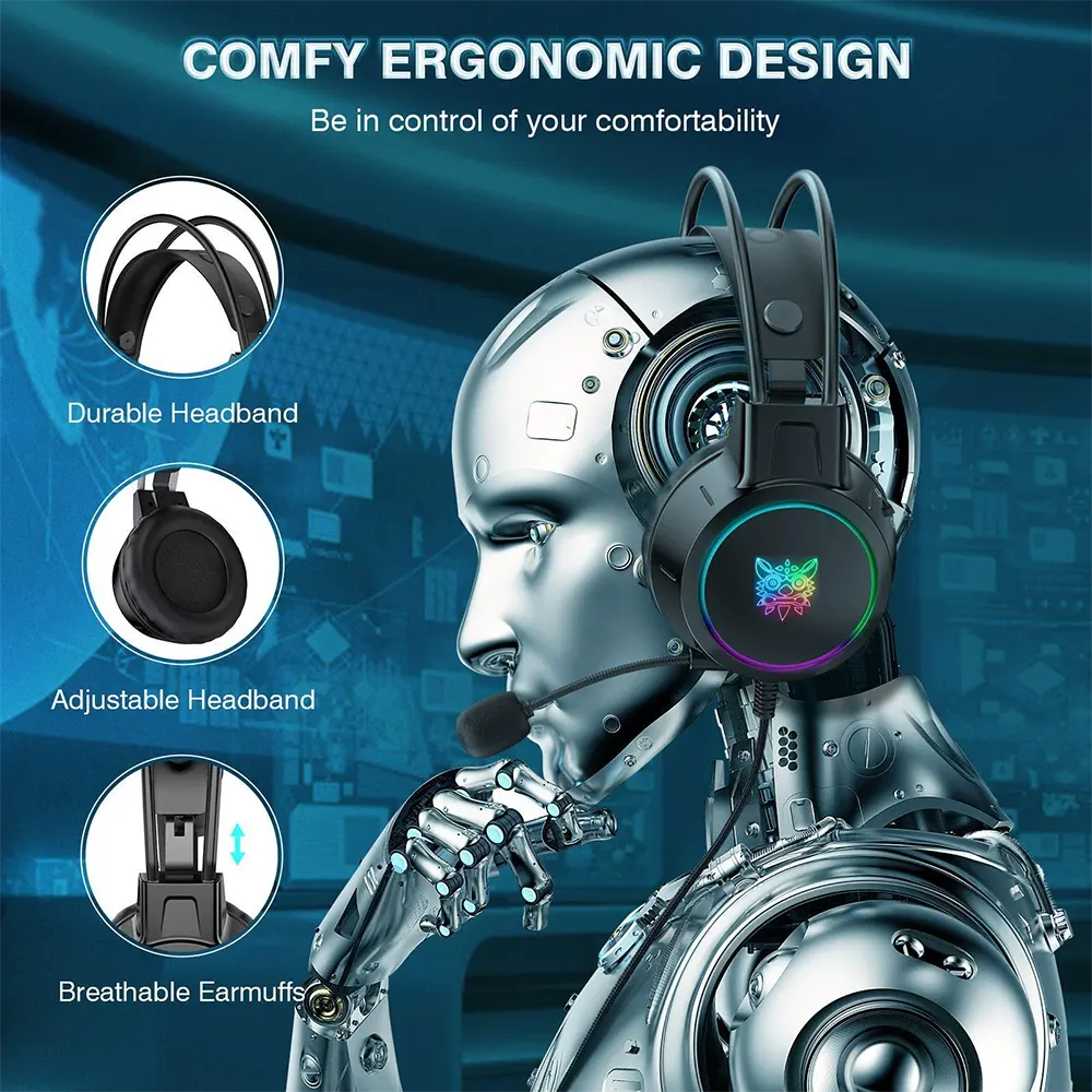 Onikuma X15 PRO Wired Gaming Headphone , RGB Lighting , Noise-Cancelling Mic , Multi-Color
