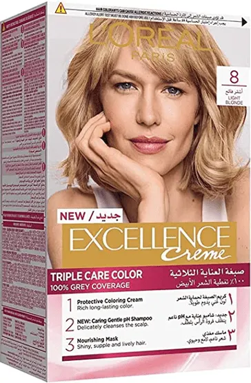 صبغه الشعر إكسلانس كريم من لوريال، 8 أشقر فاتح