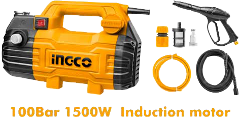 Ingco High Pressure Washer, 100 Bar, 1500 Watt, Yellow, HPWR15028