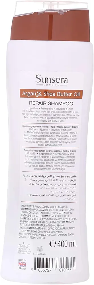 Sunsera Repair Shampoo with Argan and Shea Butter Oil, 400ML