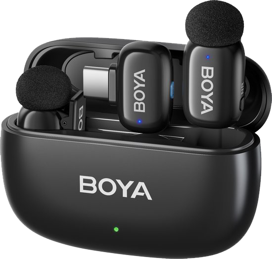 BOYA ultra Mini Wireless Microphone, Dual Channel, Noise Cancellation , 2.4GHz, TYPE-C, Black, MINI-14